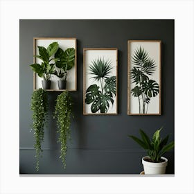 Three Plants On A Wall 1 Canvas Print