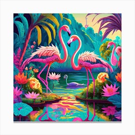 Flamingos In The Jungle Canvas Print