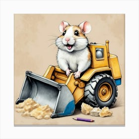 Hamster In A Bulldozer 3 Canvas Print