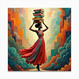 Vibrant Harmony of Books, Beauty, and Art Canvas Print