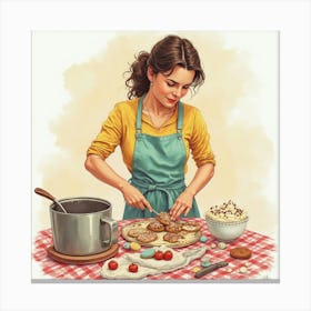 Woman Cooking Kitchen Stampe su tela