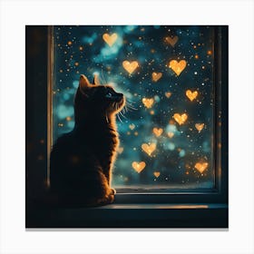 Dreamy Night Sky with Heart Stars Cat 7 Canvas Print