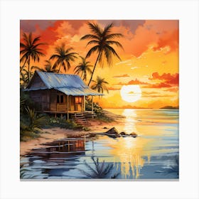 Sunset Whispers: Beachside Watercolour Canvas Print