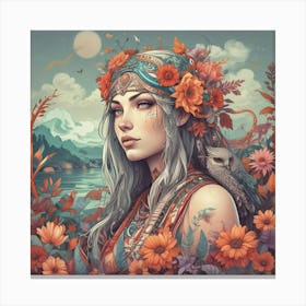 Girl With Flowers Canvas Print