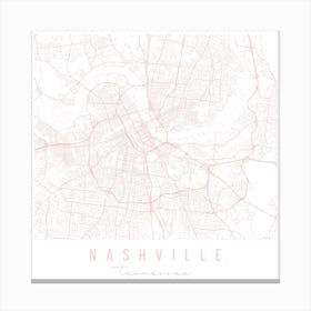 Nashville Tennessee Light Pink Minimal Street Map Square Canvas Print