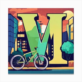 Big Letter M With In The Background A Bicycle (1) Canvas Print