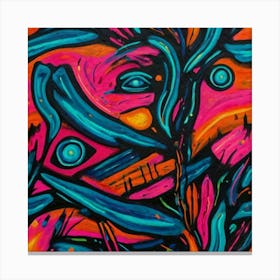 Hand Painted Acrylic Neon Abstract Surreal Life Canvas Print