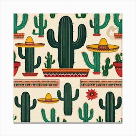 Mexican Cactus Pattern 15 Canvas Print