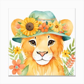 Floral Baby Lion Nursery Painting (35) Canvas Print