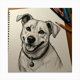 Happy Dog Drawing Canvas Print