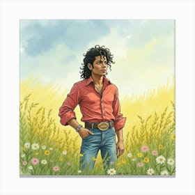 Michael Jackson In A Watercolor Serene Meadow Backdrop 1 Canvas Print