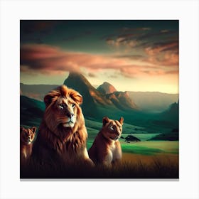 Lions In The Grass 3 Canvas Print