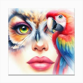 Owl And Parrot Canvas Print