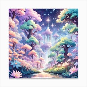 A Fantasy Forest With Twinkling Stars In Pastel Tone Square Composition 265 Canvas Print