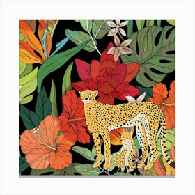 Cheetahs And Flowers Canvas Print