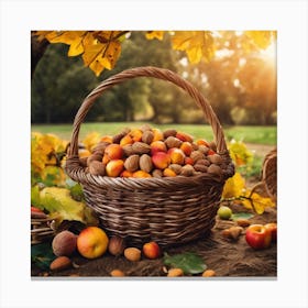 Autumn Basket With Apples And Nuts Canvas Print