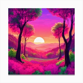 Sunset In A Forest Canvas Print