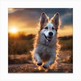 Dog Running At Sunset Canvas Print