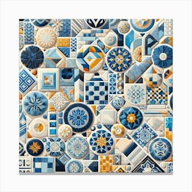 Tile Art: A Colorful and Varied Collage of Tiles with a Mediterranean Style Canvas Print