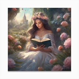 Fairytale Princess Reading A Book Canvas Print