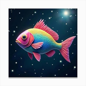 A Surreal Fish With Rainbow Colored Scales Swimming Through A Cosmic Sea Canvas Print