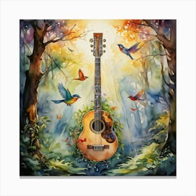 Watercolor Style Banjo Imbued With Magic Suspended In Midair Surrounded By The Dense Whimsy Of An Canvas Print