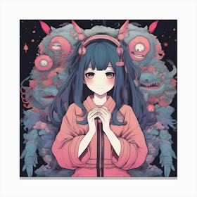 Anime Girl with Monster Canvas Print