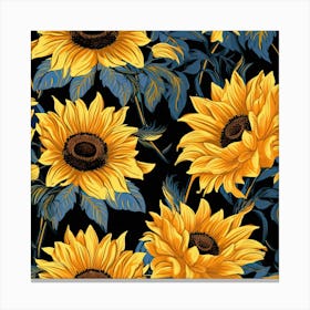 Sunflowers On Black Background Canvas Print