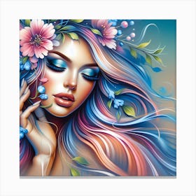 Beautiful Girl With Flowers Canvas Print