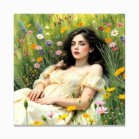 Girl In A Flower Field Canvas Print