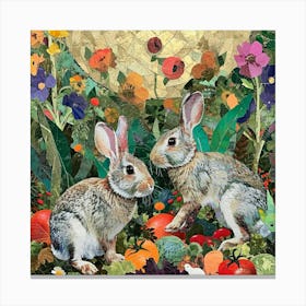 Patchwork Collage Of Bunnies In The Vegetable Field Canvas Print