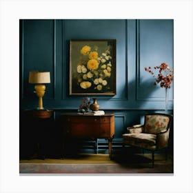 Blue Room With Yellow Flowers 1 Canvas Print