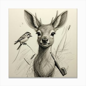 Deer With Bird Canvas Print