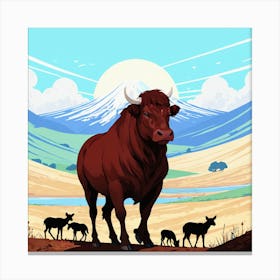 Cow And Her Herd Canvas Print