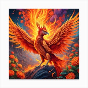 Burning Beauty: Phoenix's Mystical Domain Canvas Print