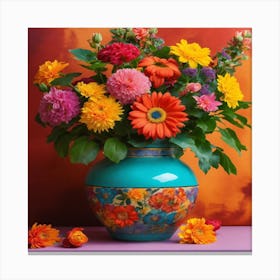 Colorful Flowers In A Vase Canvas Print