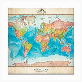 Detailed World Map Watercolor Style Continents And Oceans Outlined With Precision Geographic Land (1) Canvas Print