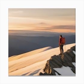 Hiker On Top Of A Mountain Canvas Print