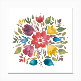 A Watercolor Painting Of Colorful Flowers And Le (3) (1) Out Canvas Print