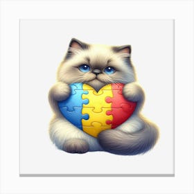 Autism Puzzle Piece Cat (Himalayan) Canvas Print