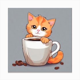 Cute Orange Kitten Loves Coffee Square Composition 17 Canvas Print