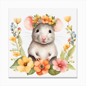 Floral Baby Rat Nursery Illustration (18) Canvas Print