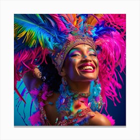 Carnival Woman In Colorful Feathers Canvas Print