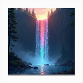 Mystic Waterfall Flowing With Rainbow Colored Light 1 Canvas Print