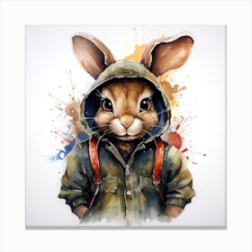 Watercolour Cartoon Hare In A Hoodie Canvas Print