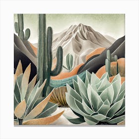Firefly Modern Abstract Beautiful Lush Cactus And Succulent Garden In Neutral Muted Colors Of Tan, G (21) Canvas Print