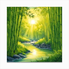 A Stream In A Bamboo Forest At Sun Rise Square Composition 383 Canvas Print