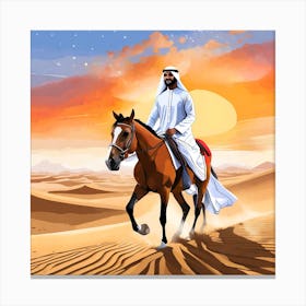 Arabic Man Riding A Horse In The Desert Canvas Print