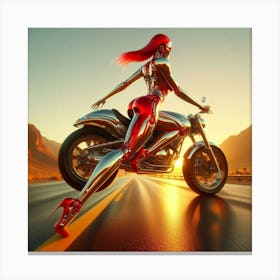 Futuristic Woman On A Motorcycle Canvas Print