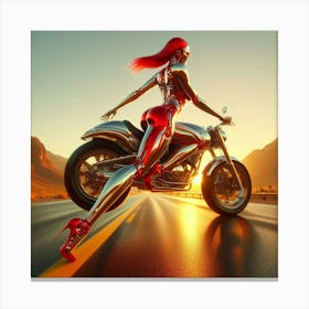 Futuristic Woman On A Motorcycle Stampe su tela